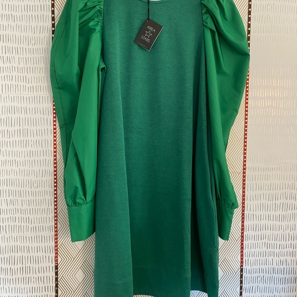 Vibrant Green Puff Sleeve Dress - Picture 1 of 2